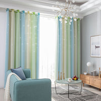 Double Layer Gradient Blackout + Sheer Curtains Starry Hollow-Out Stars Curtain Room Darkening Starry Curtain Eyelet Ring Top Window Drape for Kids Girls Children Bedroom Decor