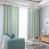 Double Layer Gradient Blackout + Sheer Curtains Starry Hollow-Out Stars Curtain Room Darkening Starry Curtain Eyelet Ring Top Window Drape for Kids Girls Children Bedroom Decor
