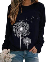 Women Dandelion Printed Long Sleeve T-Shirt Pullover Blouse Tops Tunic Plus Size