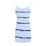 Women Drawstring Sleeveless V Neck Stripe Printed Casual Dress Waist Lightweight