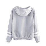 Womens Double Stripes Stitching Long Sleeve Hooded Sweatshirt Hoodie Pullover