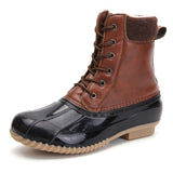 Women's Waterproof High Top Boots Lace Up Duck BootsRound Toe Rain Booties Anti Slip