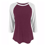 Women Color Matching Crew Neck 3/4 Sleeve T-Shirt Pullover Blouse Tops Tunic Tee