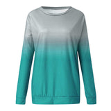 Women Casual Loose Gradient Printed T-Shirt Splicing Long Sleeve Blouse Pullover