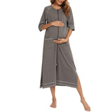 Lumento Women Pajamas Zipper Front Nightgown Full Length Lounge Dress with Pockets