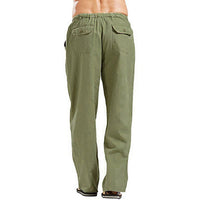 Men Cotton Linen Pants Yoga Drawstring Baggy Elastic Waist Loose Trousers Slacks