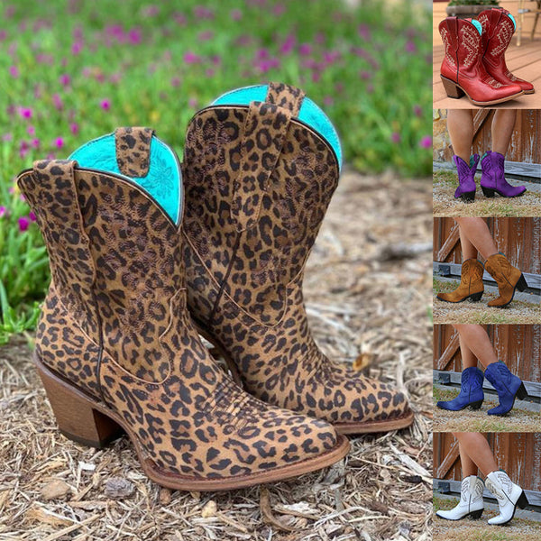 Women's Ankle Boots Cowboy Boots Chunky Block Heels Booties Retro Shoes Slip On