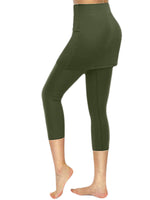 Women's Tennis Skirted Capri Leggings Pockets Elastic Sports Yoga Pants Skirts