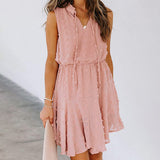 Women's Summer Chiffon Skirt Sleeveless Knee Length V Neck Dress Elastic Waist