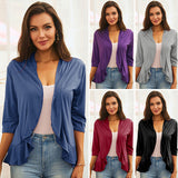 Women's Solid Color Ruffle Edge Midi Sleeve Cardigan Fashionable Commuting Tops