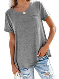 Women's Solid Color Pocket T-Shirt Casual Loose Tops Pullover Blouse Basic Tee