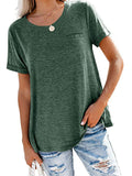 Women's Solid Color Pocket T-Shirt Casual Loose Tops Pullover Blouse Basic Tee