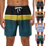Men Striped Short Training Running Fitness Short Pants Elastic Waist Drawstring
