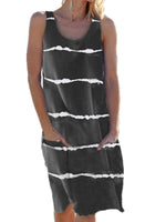Women Striped Beach Slip Skirt Knee Length Sleeveless Round Neck Dress Plus Size
