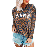 Women's Leopard Letter Print Sweater Long Sleeve Scoop Neck Tops Pullover Blouse