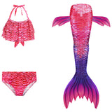 Kids Girls 3Pcs Mermaid Tail Swimming Bikini Set Swimwear Swimmable Costumes Kit