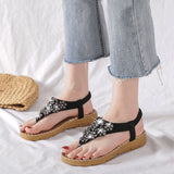 Women Sandals Summer Boho Casual Flat T-Strap Thong Elastic Comfortable Flip Flops Beach shoes