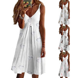 Women Sleeveless V Neck Spaghetti Strap Mini Dress Flower Casual A-line Sundress