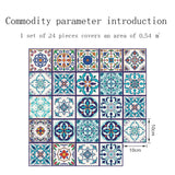 24Pcs Floral Mosaic Tile Stickers Self Adhesive Home Wall Decor Transfers Decal