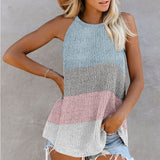 Women's Color Matching Halter Vest Tank Tops Casual Sleeveless T-Shirt Pullover