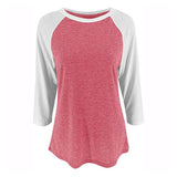Women Color Matching Crew Neck 3/4 Sleeve T-Shirt Pullover Blouse Tops Tunic Tee