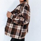 Women's Check Fleece Casual Jacket Shacket Top Shirt Coat Tunic Loose Baggy Coat