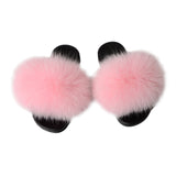 Kids Girls Slip On Faux Fur Slippers Open Toe Flat Indoor Casual Comfortable