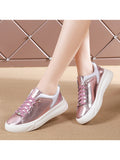 Women Solid Color Lace Up Anti Slip Round Toe Lightweight Casual Wear Flat Shoes