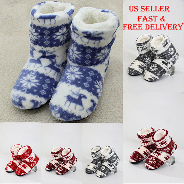 Women's Slippers Coral fleece Fur Ankle Boots Warm Indoor Home Shoes Soft Soled