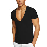 Men's Cotton Casual Short Sleeve V Neck Tops T-shirt Blouse Pullover Basic Tee
