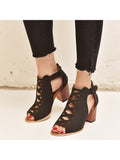 Women's Fashion Peep Toe Sandals Wear-Resisting Hollow Buckles Summer Shoes