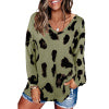 Women's Leopard Print V Neck Loose Fit Long Sleeve T Shirts Casual Comfort Tops