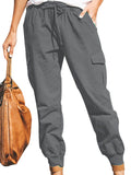 Women Plus Size Casual Cargo Pants Sports Jogging Trousers Elastic Waist Slacks