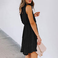 Women's Summer Chiffon Skirt Sleeveless Knee Length V Neck Dress Elastic Waist
