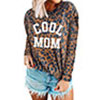 Women's Leopard Letter Print Sweater Long Sleeve Scoop Neck Tops Pullover Blouse