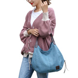 Women Fashion Tote Shoulder Bag Casual Canvas Handbag Retro Tote Purse Messenger Bag Large Capacity Travel School Bag