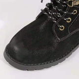 Womens Mid Calf Combat Boots Round Toe Lace up Low Heel Casual Motorcycle Shoes