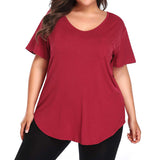 Womens Solid Color Crew Neck Casual Loose Plus Size Short Sleeve Blouse T-shirt