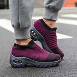 Women's Sock Sneakers Mesh Air Cushion Platform Walking Slip on Shoes Size 4.5-10