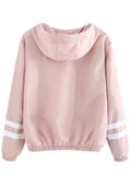 Womens Double Stripes Stitching Long Sleeve Hooded Sweatshirt Hoodie Pullover