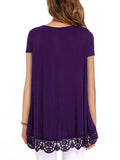 Women's Lace Splicing R Shirts Crew Neck Short Sleeve Pullover Tops T-Shirt Blouse Tunic