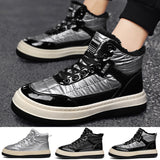 Mens Solid Color Ankle Boot Flat Heels Shoes Winter Warm Boot Lace Up Round Toe