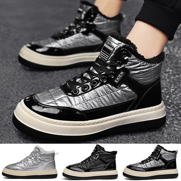 Mens Solid Color Ankle Boot Flat Heels Shoes Winter Warm Boot Lace Up Round Toe