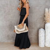 Women's Strapless Maxi Dress Tube Top Bandeau Sleeveless A-Line Dress Sundress