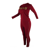 Women Letter Design Rhinestone Faux Pearl Two-Piece Suit Party Sexy Tracksuit