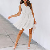 Women's Summer Chiffon Skirt Sleeveless Knee Length V Neck Dress Elastic Waist