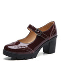 Women's Oxford Shoes Heels Brogue Lolita Block Heel Platform Buckle Breathable