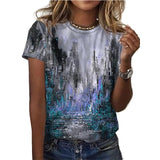 Women Bohemian Short Sleeve T-shirt Fashion Sunset Print Pullover Blouse Tops Summer Beach Casual Loose Work Shirt