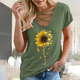 Women Sexy Short Sleeve Blouse Shirt Summer Casual Beach T-shirt Ladies Criss Cross V Neck Tunic Tops Tee