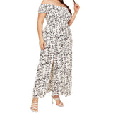 Women Sexy Floral Printed Maxi Dresses Short Sleeve Swing Dress Skirt Side Split